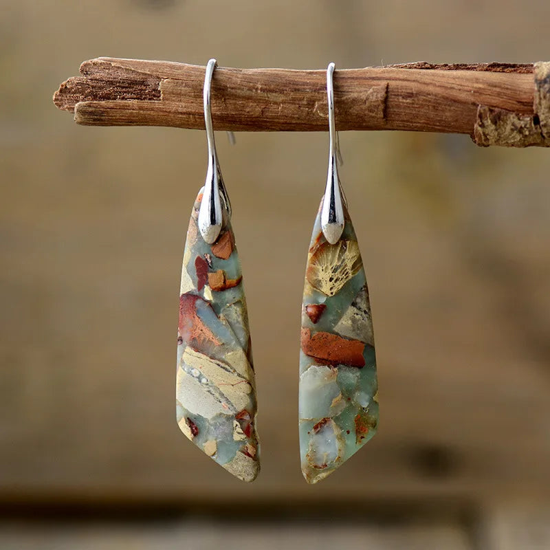 Boucles d’Oreilles Longues en Pierre Naturelle Multicolore