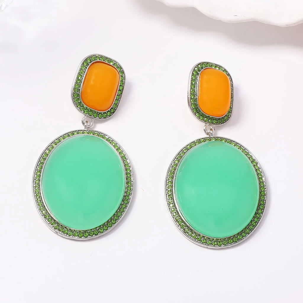Boucles d’Oreilles Maxi Géométriques Roses et Orange aux Cristaux