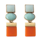 Boucles d’Oreilles Géométriques Dorées en Résine Verte et Orange