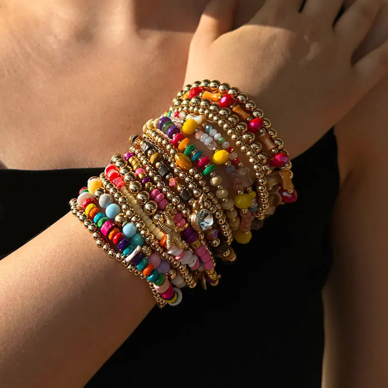 Parure de 18 Bracelets Bohèmes Multicolores