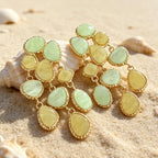 Boucles d’Oreilles Dorées aux Pierres Vertes et Jaunes