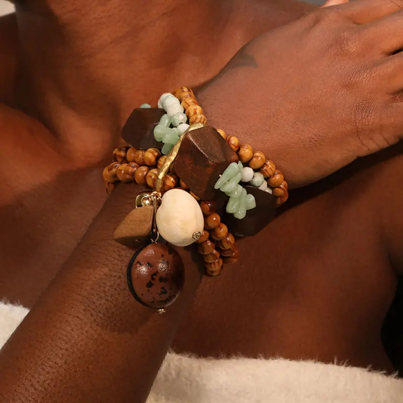 Parure de Bracelets à Perles et Breloques Cœur
