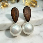 Boucles d’Oreilles Vintage en Bois et Perles d’Eau Douce