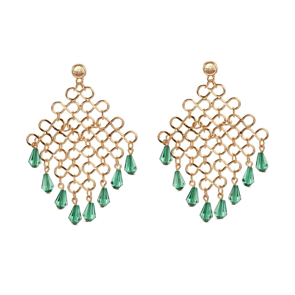 Boucles d’Oreilles Dorées en Cascade aux Cristaux Ambre