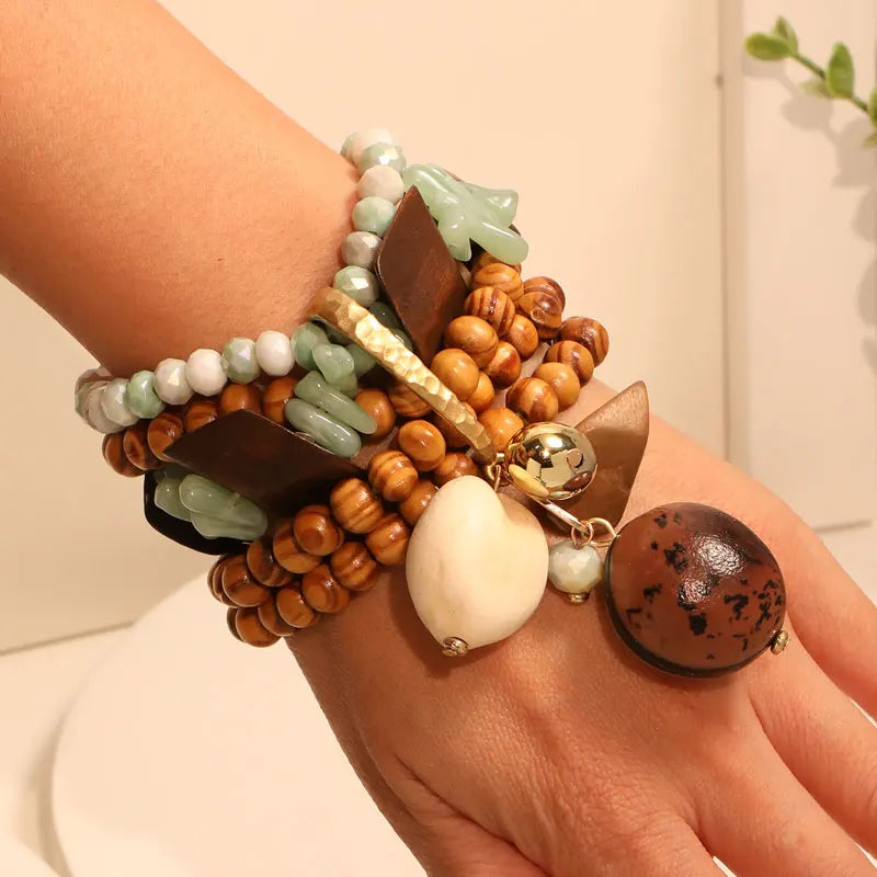 Parure de Bracelets à Perles et Breloques Cœur