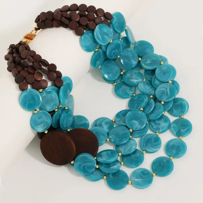 Collier Bohème à Disques Nacrés et Bois