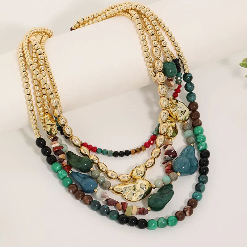 Collier Bohème Multirangs Pierres Vertes | By Mireva