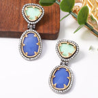 Boucles d’Oreilles Géométriques Bicolores aux Pierres Bleues et Vertes