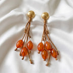 Boucles d’Oreilles Dorées aux Pierres Ambre et Fils Artisanaux