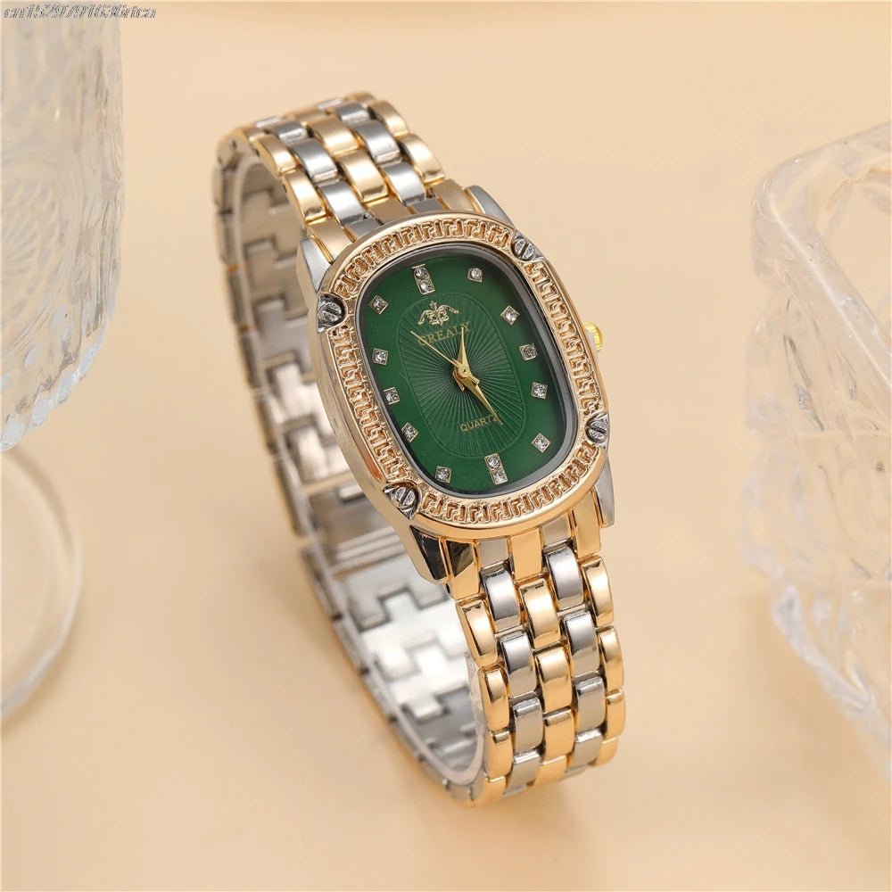 Montre Femme Élégante Bicolore avec Cadran Vert