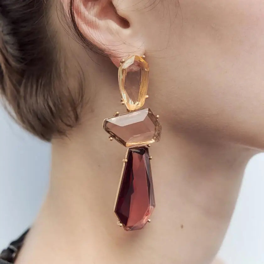 Boucles d'Oreilles Longues Géométriques Coffee &amp; Champagne