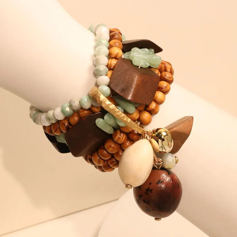 Parure de Bracelets à Perles et Breloques Cœur