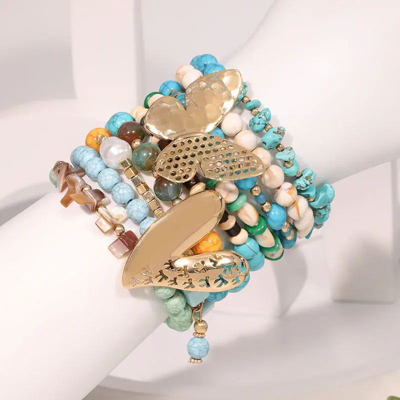 Bracelet bohème à perles et pendentif cœur