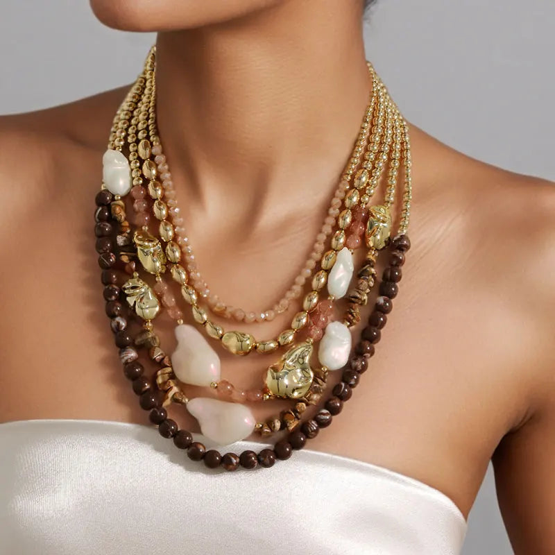 Collier Bohème Multirangs Pierres Vertes | By Mireva