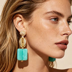 Boucles d’Oreilles Dorées avec Coquillage et Résine Turquoise