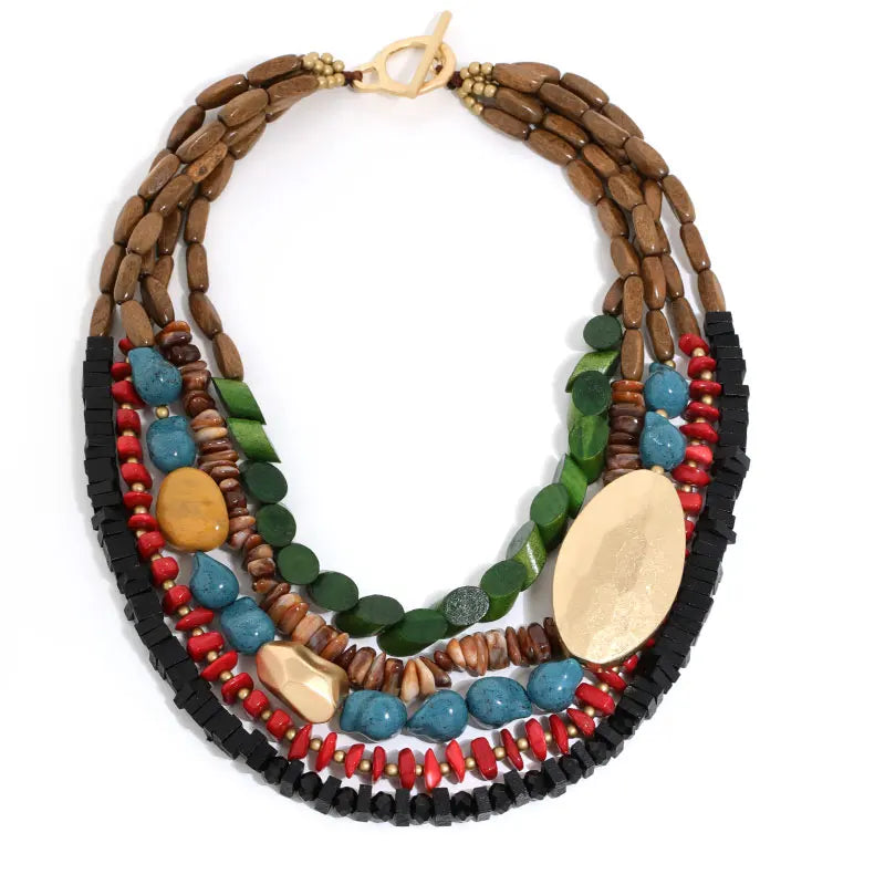 Collier Statement Bohème Ethnique Multicolore en Bois