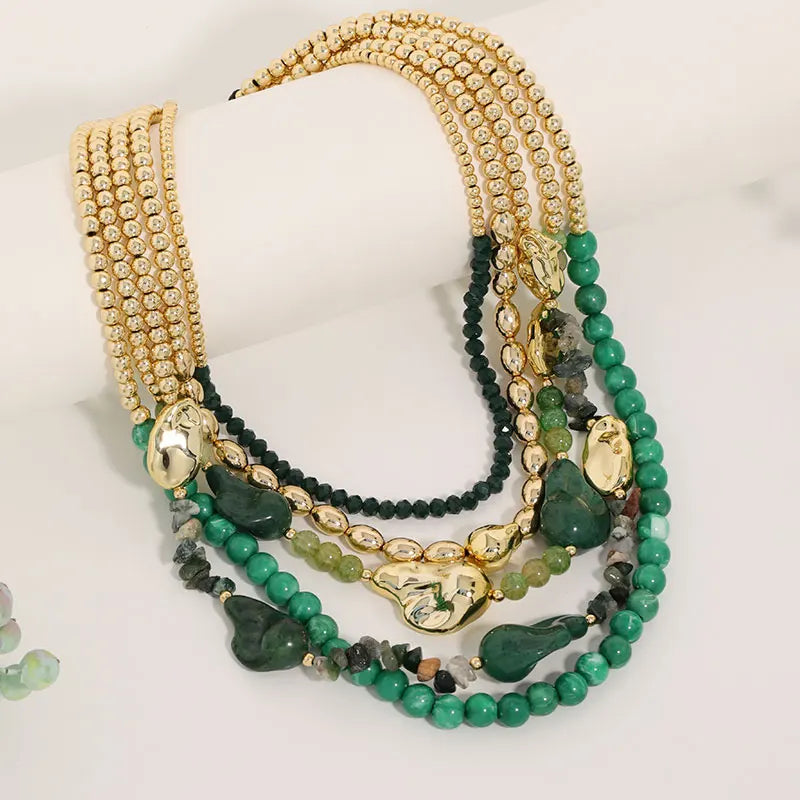 Collier Bohème Multirangs Pierres Vertes | By Mireva