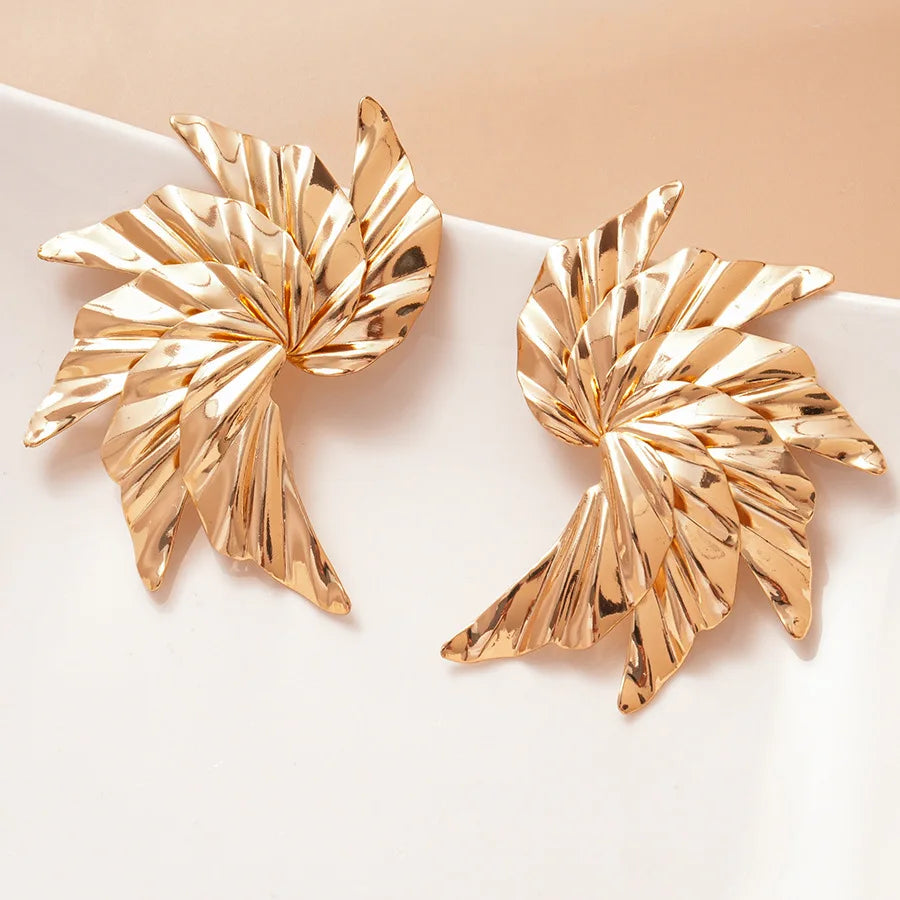 Boucles d’Oreilles Maxi Dorées en Éventail Texturé