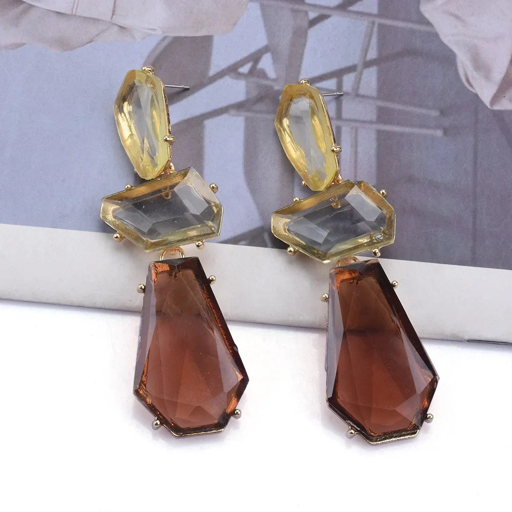 Boucles d'Oreilles Longues Géométriques Coffee &amp; Champagne
