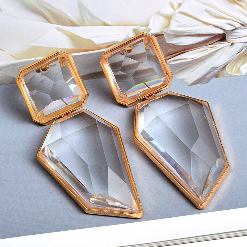 Boucles d'Oreilles Longues Géométriques Crystal Clear