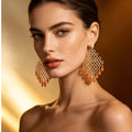 Boucles d’Oreilles Dorées en Cascade aux Cristaux Ambre