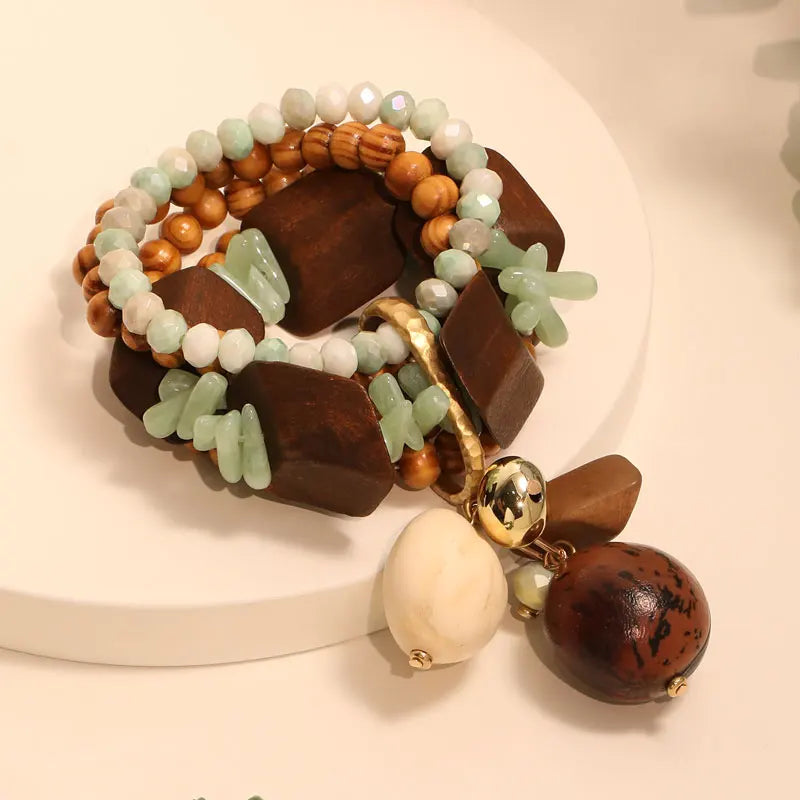 Parure de Bracelets à Perles et Breloques Cœur