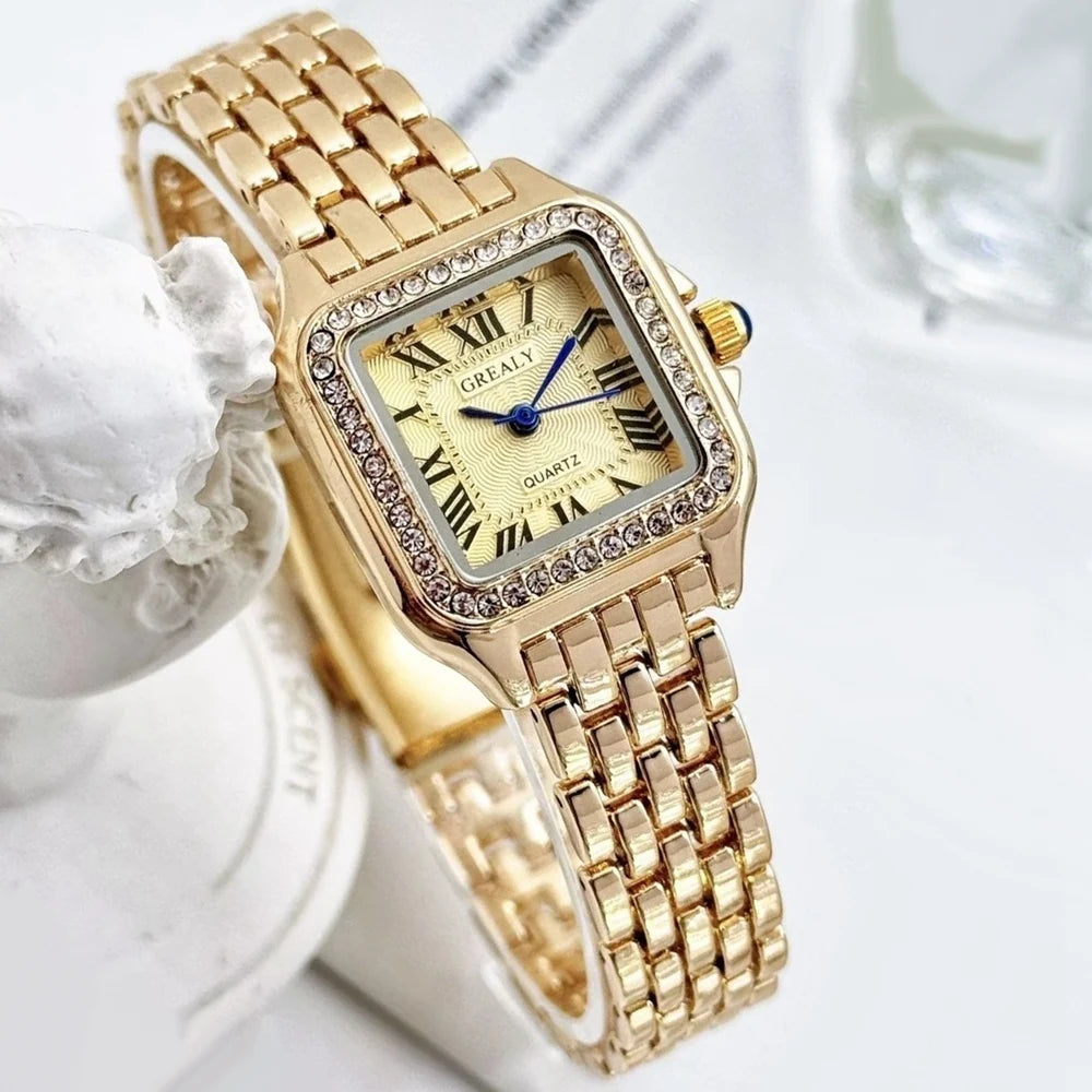 Montre Femme Rectangulaire Bicolore à Chiffres Romains