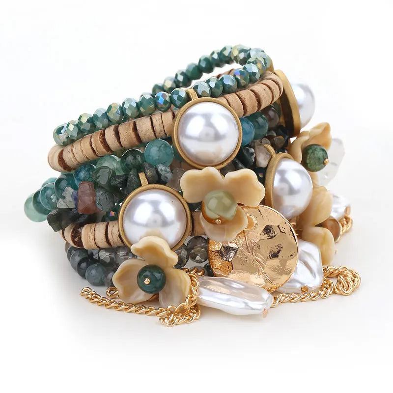 Ensemble de bracelets faits main à perles et fleurs
