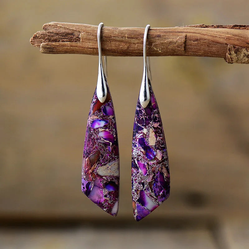 Boucles d’Oreilles Longues en Pierre Naturelle Multicolore