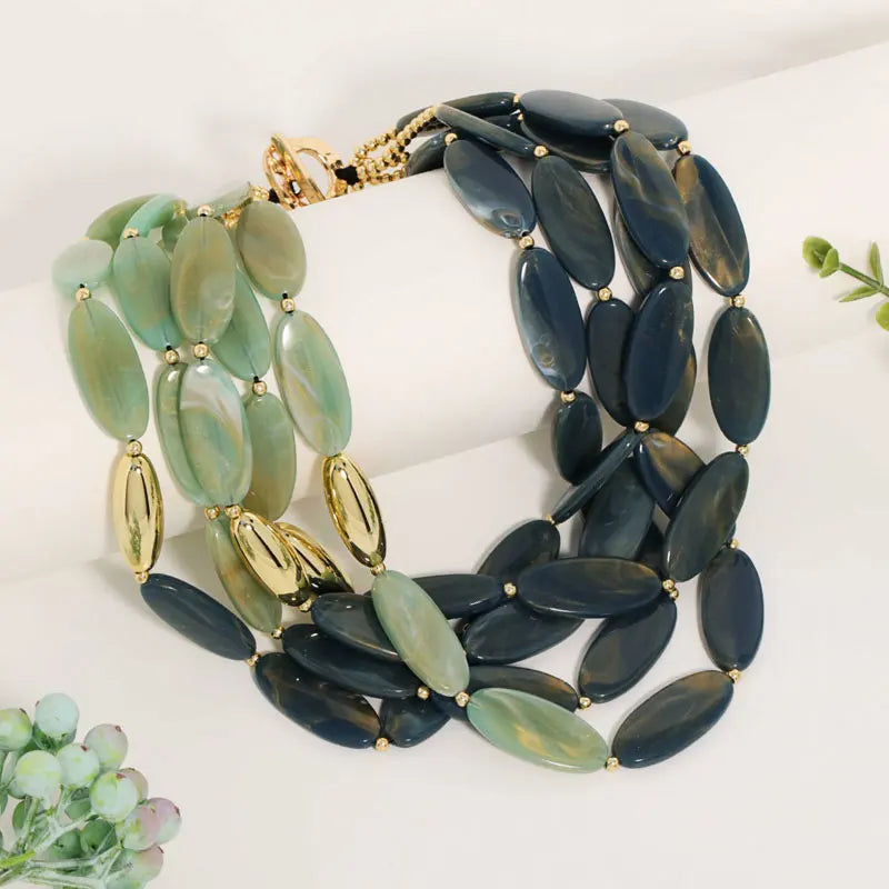 Collier multirang vert et graphite