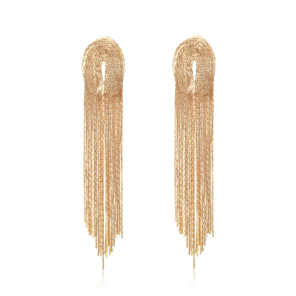 Boucles d’Oreilles Maxi Dorées à Franges de Chaînes