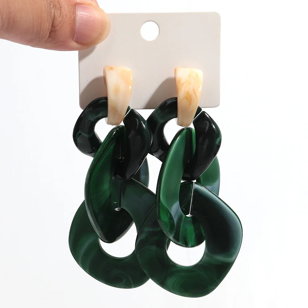 Boucles d’Oreilles à Maillons Vert Effet Malachite