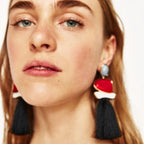 Boucles d’Oreilles Pendantes aux Pierres Colorées et Franges Noires