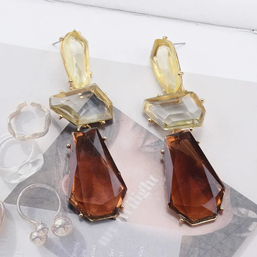 Boucles d'Oreilles Longues Géométriques Coffee &amp; Champagne
