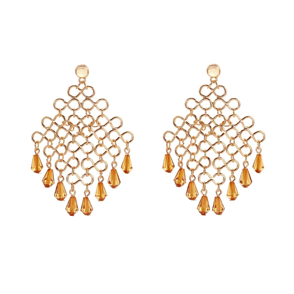 Boucles d’Oreilles Dorées en Cascade aux Cristaux Ambre