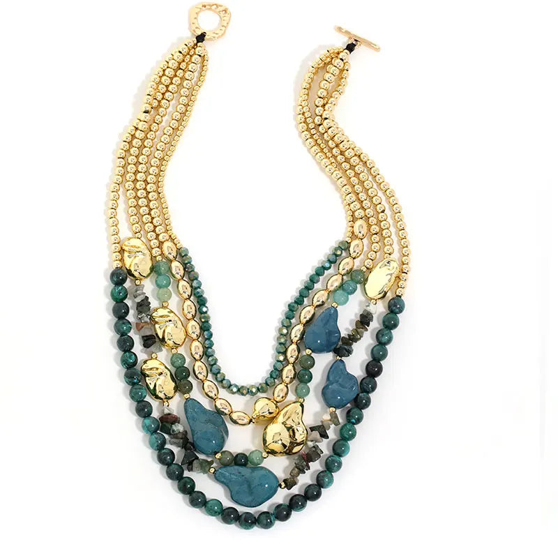 Collier Bohème Multirangs Pierres Vertes | By Mireva