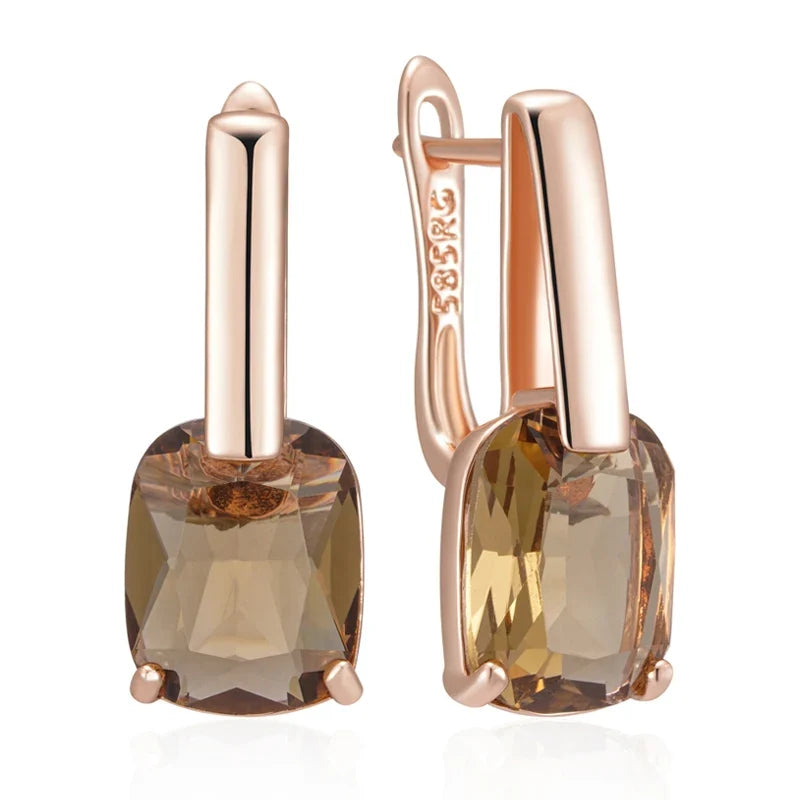 Boucles d’Oreilles Dorées Rosées avec Zircon Naturel Marron