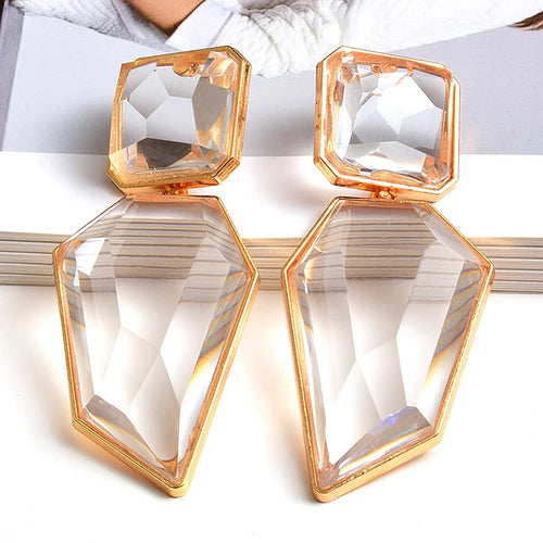 Boucles d'Oreilles Longues Géométriques Crystal Clear