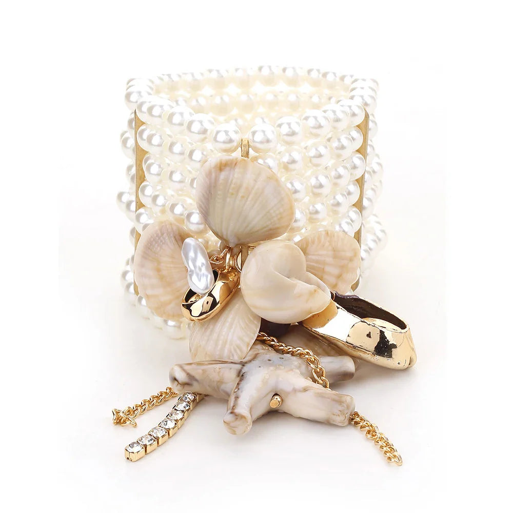 Parure de Bracelets en Perles, Étoiles de Mer et Coquillages