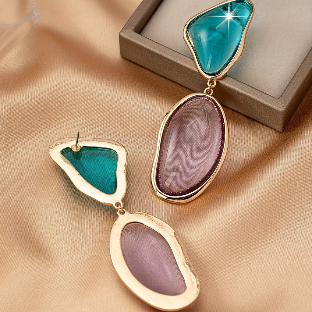 Boucles d'Oreilles Pendantes Pierres Turquoise et Lilas