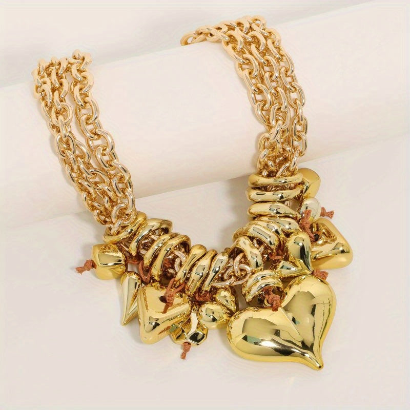 Collier Chaîne Dorée à Pierres Multicolores et Pendentif Cœur