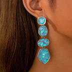 Boucles d’Oreilles Dorées en Cascade Turquoise Dégradée