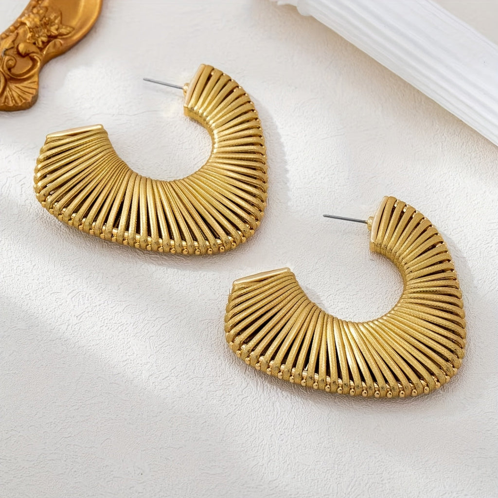 Boucles d'Oreilles Créoles Bohèmes Demi-Lune Tressées Dorées