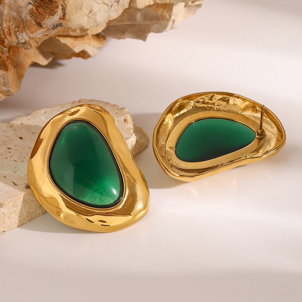Boucles d'Oreilles Puces Ovales Émeraude
