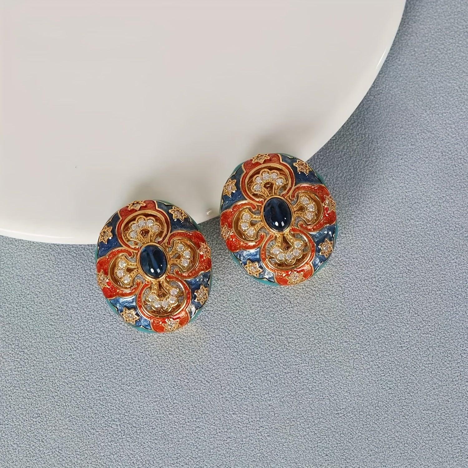 Boucles d'Oreilles Puces Ornementales Fleur Émeraude