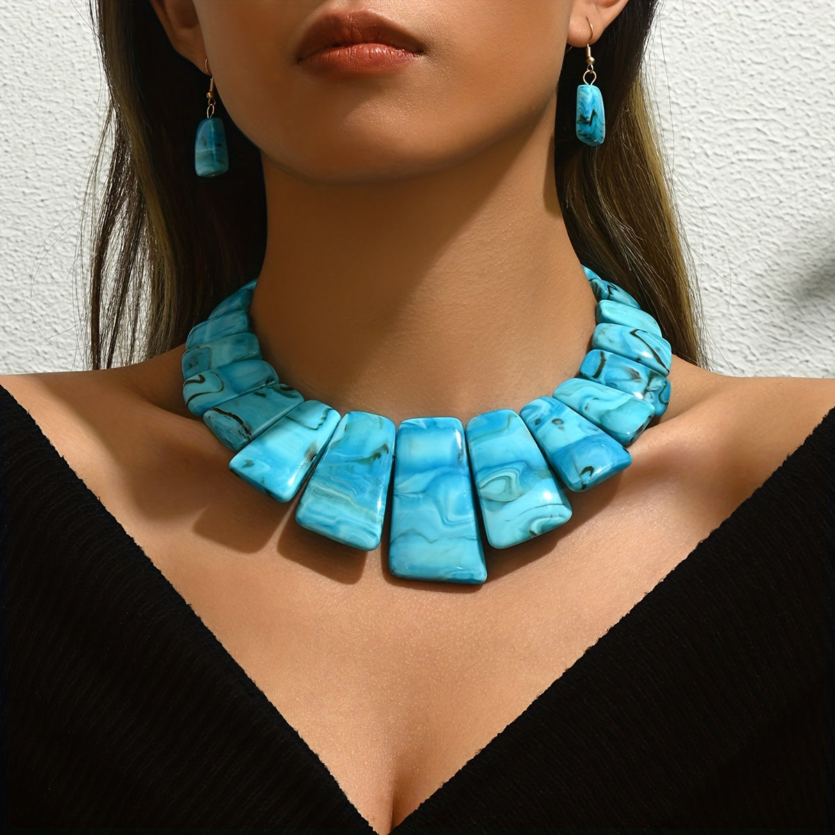 Ensemble collier et pendentif 3 pièces en turquoise synthétique