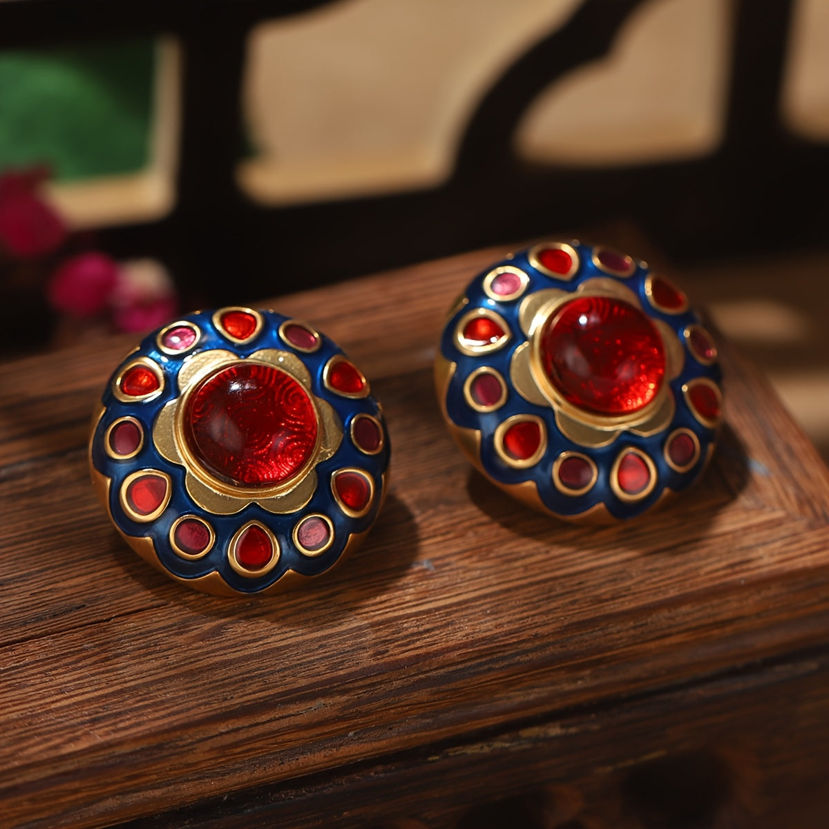 Boucles d'Oreilles Statement Rondes Fleur Exotique