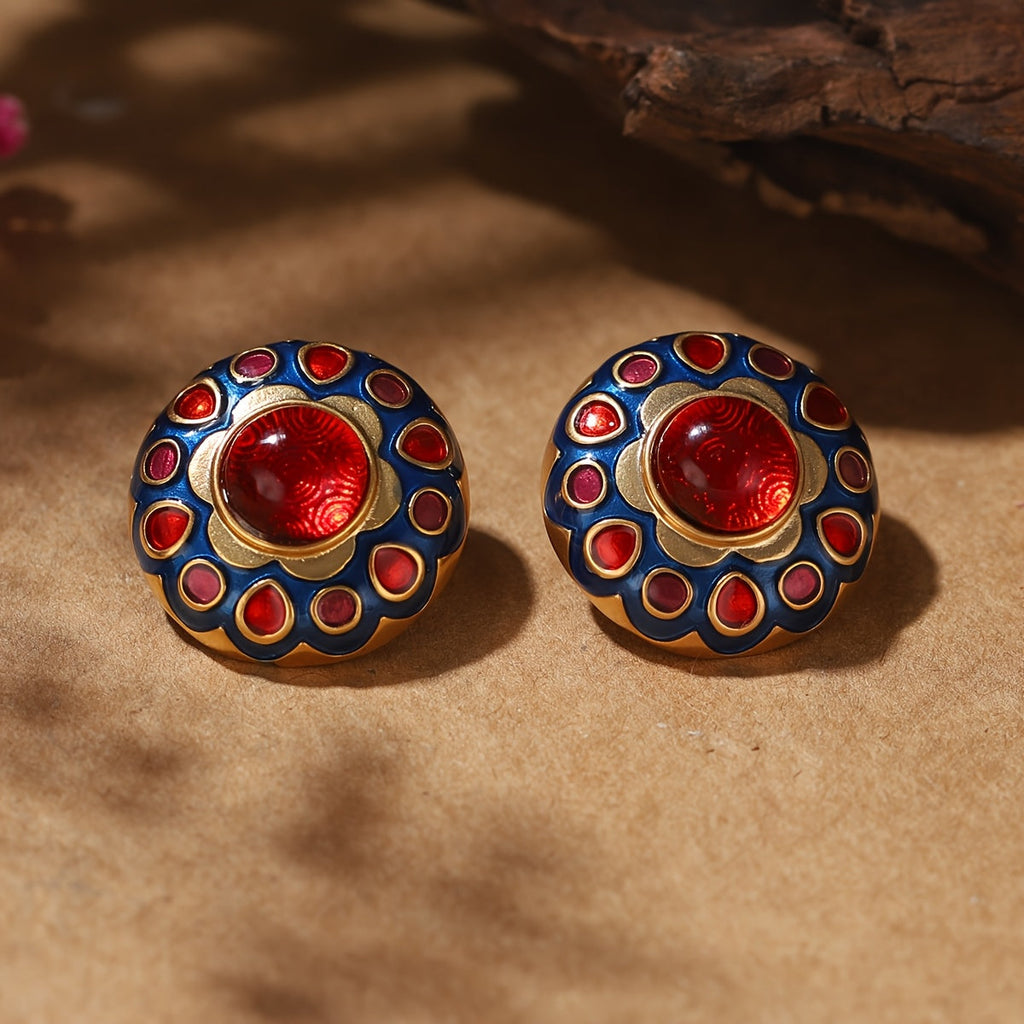 Boucles d'Oreilles Statement Rondes Fleur Exotique
