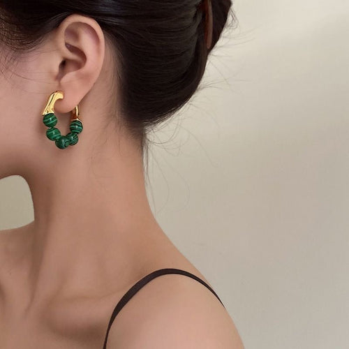 Boucles d'Oreilles Créoles Vintage Turquoise Verte
