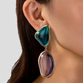 Boucles d'Oreilles Pendantes Pierres Turquoise et Lilas